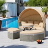Outdoor Round Daybed with Retractable Canopy,Adjustable Table,Wicker Sectional Sofa with Cushions & Pillows,Patio Lounge Set-Gray - 2 of 4