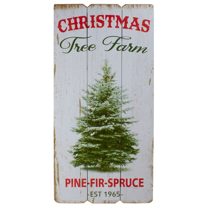 Northlight 23.5" Rustic Wooden Christmas Tree Farm Hanging Wall Sign, 1 of 5