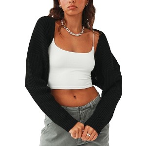 MISSKY Shurgs for Women Bolero Long Batwing Sleeve Sweaters Open Front Casual Knitted Sweaters - 1 of 4