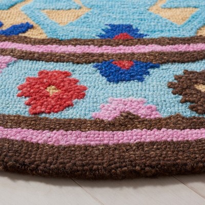 Handmade Tufted Geometric Blue Wool Round Rug 7'