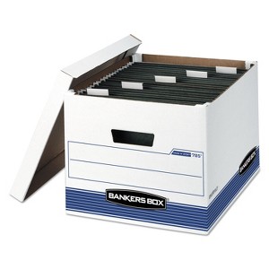 Bankers Box HANG'N'STOR Medium-Duty Storage Boxes, Letter/Legal Files, 13" x 16" x 10.5", White/Blue, 4/Carton - 1 of 4
