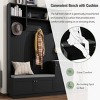 Elegant Hall Tree With Comfort And Storage Cabinet, Hallway Shoe Cabinet With Bench And Cushion, Modern Coat Rack With Hooks -Cuddlewood - 3 of 4