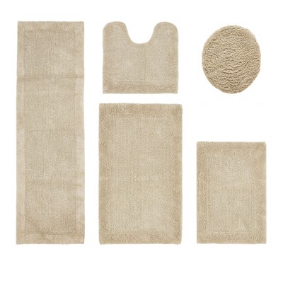 Edge Bath Rug 100% Premium Cotton Ultra-Soft Water Absorbent Tufted Solid Reversible 5 Piece Bathroom Rug Set for Machine Washable Bathmat