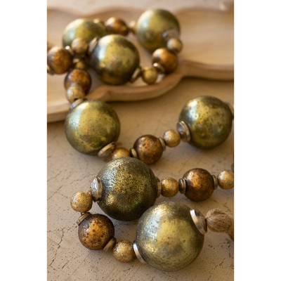 Glass Christmas Ball Garland with Jute Tassels – Mixed Gold Holiday Accent Kalalou