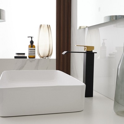 Matte Black and Gold Single Handle Vessel Sink Faucet