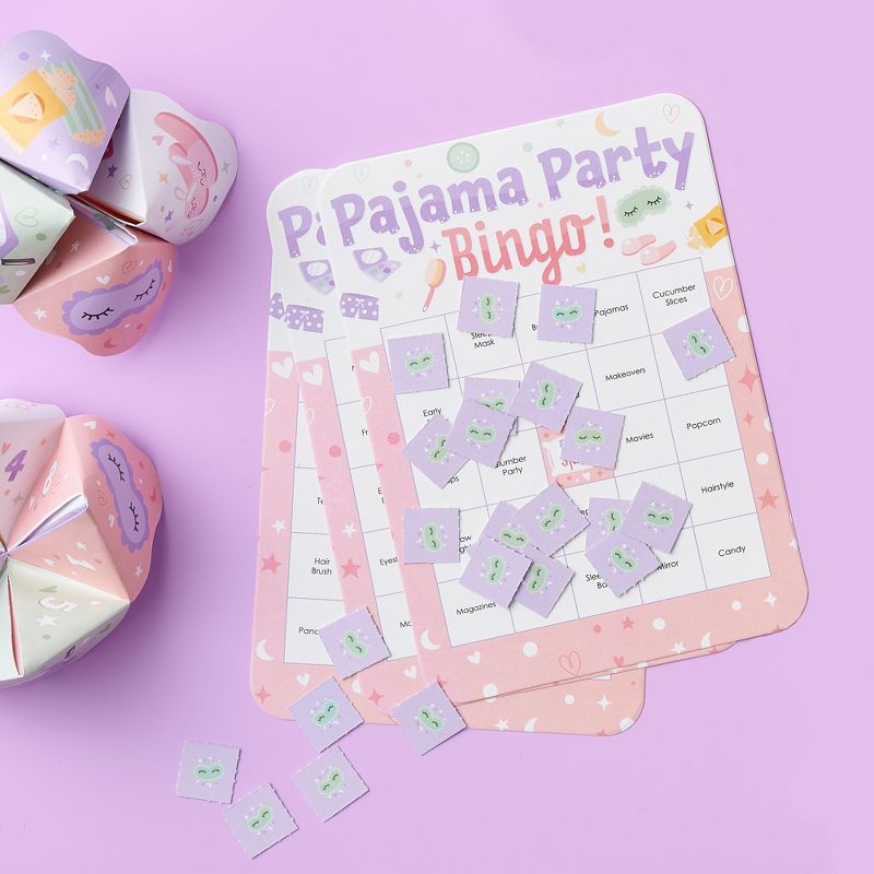 Big Dot of Happiness Pajama Slumber Party - Bingo Cards and Markers - Girls Sleepover Birthday Party Bingo Game - Set of 18, 2 of 7
