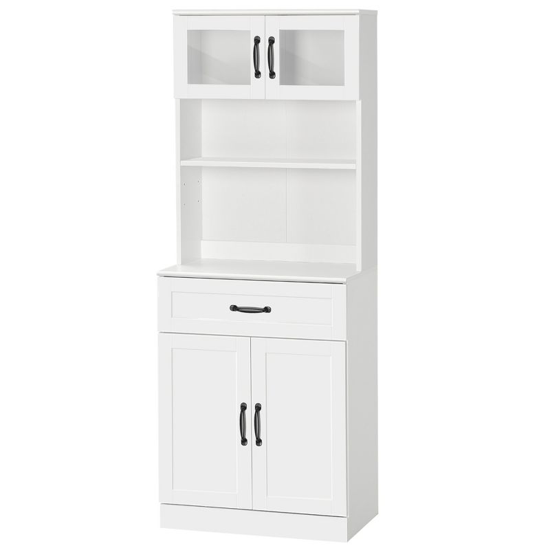 HOMCOM Freestanding Kitchen Pantry, 4-Door Buffet Cabinet with Hutch, Coffee Bar with Adjustable Shelves, 63.5 Inches, White, 4 of 7