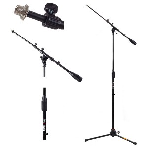 Hola! Music Adjustable Height Standard Clutch Studio On Stage Gig Microphone Stand with Telescopic Boom and Cable Clips, Black - 1 of 4