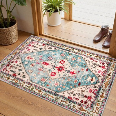 Lahome Boho Traditional 2'x3' Door Mat Ultra-Thin Soft Washable Rugs for Entrance Non-Shed Print Indoor Carpet for Bathroom Room