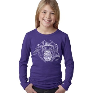 LA Pop Art Girl's Word Art Long Sleeve - Chimpanzee - 1 of 4