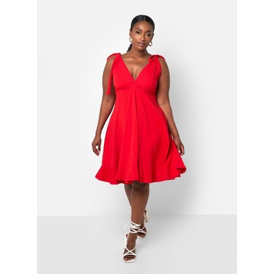 Rebdolls Women's Blythe Tie Strap Ruffle Hem Mini Skater Dress