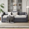 Modern Twin Size Daybed with Trundle and USB Charging Port, Velvet Upholstered Sofa Bed Frame for Bedroom or Living Room–The Pop Home - 3 of 4