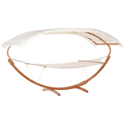 Boho Style Outdoor Extra Large Cotton Hammock Bed with Stand & Adjustable Sun Shade Canopy