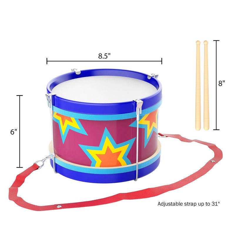 Toy Time Kids' Marching Drum Double-Sided With Adjustable Neck Strap and Wood Drum Sticks - Multicolor, 5 of 6