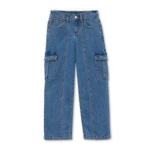 Lands' End Kids Denim Cargo Wide Leg Jeans - 1 of 4