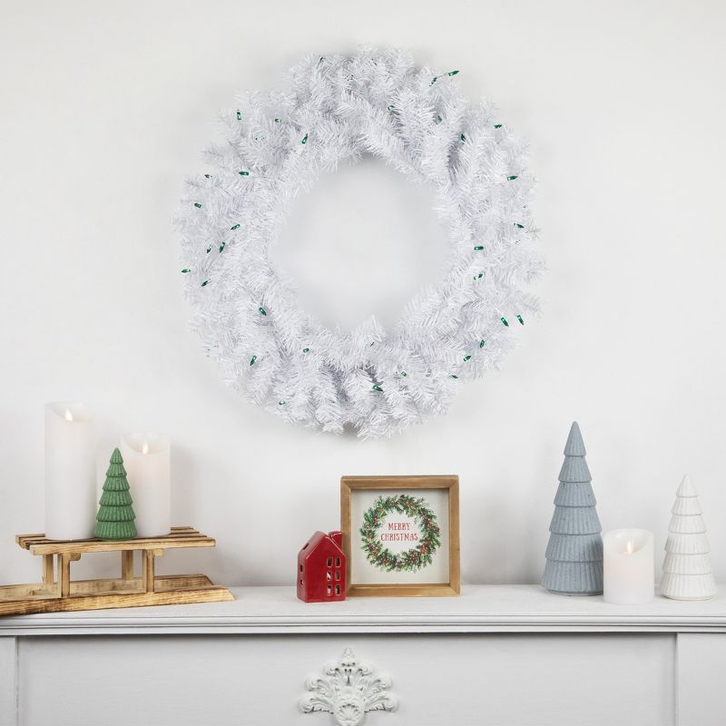 Northlight Pre-Lit Woodbury White Pine Artificial Christmas Wreath, 24-Inch, Green Lights, 3 of 6