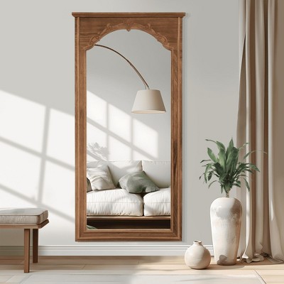 Lirago Rectangle Wood Full Length Mirror Wall Mirror with Inner Arch Carved Frame 72*35 Brown