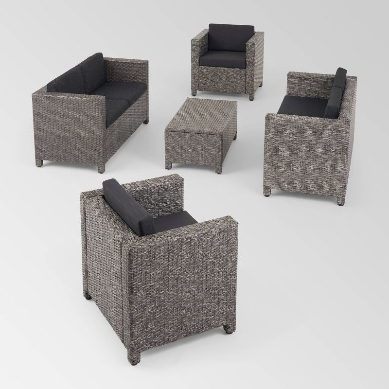 Puerta 5pc Faux Rattan Loveseat Chat Set - Mix Black/Dark Gray - Christopher Knight Home, 3 of 8
