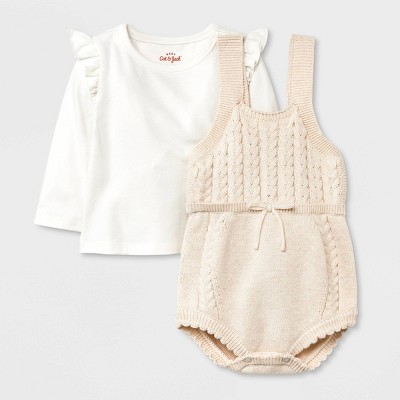 Baby Girls' Sweater Romper with Cable T-Shirt Set - Cat & Jack™ Cream 6-9M