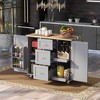 MAYEERTY Black Rolling Kitchen Island with Rubber Wood Top, 3 Drawers 2 Slide-Out Shelves Spice Rack Tower Rack - 2 of 4