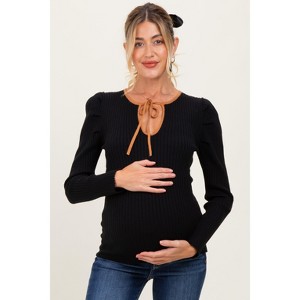 Pinkblush Black Ribbed Knit Cutout Tie Front Maternity Top - 1 of 4