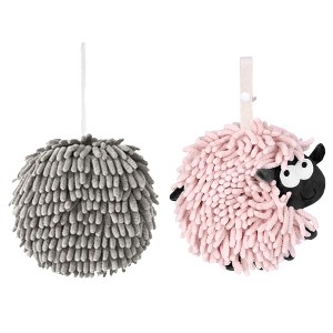 REGALWOVEN 2 Pcs Cute Comfortable Soft Absorbent Chenille Ball Fuzzy Hand Towel - 1 of 4