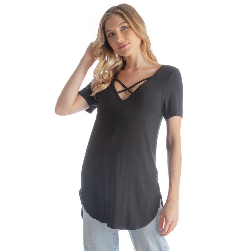 24seven Comfort Apparel Womens V Neck Criss Cross Neckline T Shirt Tunic Top, 5 of 7