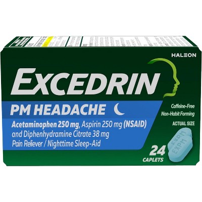 Excedrin PM Pain Reliever and Nighttime Sleep-Aid Caplets for Headache Relief 24 Count