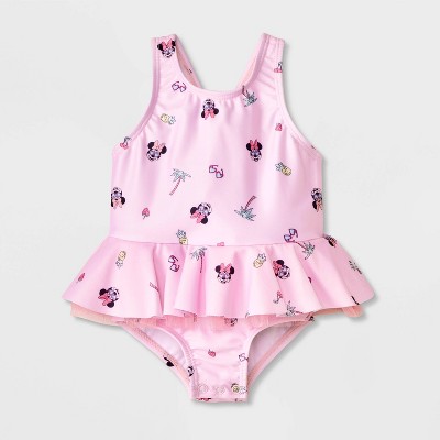 Baby Girls' Disney Minnie Mouse Ruffle One Piece Swimsuit - Pink