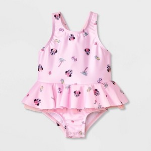 Baby Girls' Disney Minnie Mouse Ruffle One Piece Swimsuit - Pink - 1 of 4