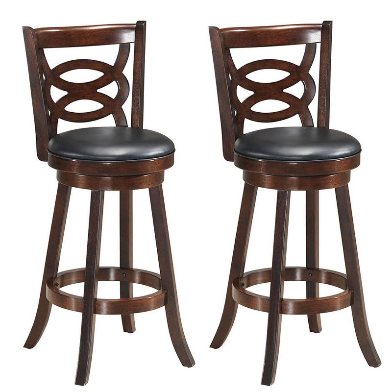 Costway Set of 2 Bar Stools 29'' Height Wooden Swivel Backed Dining Chair Home Kitchen, 1 of 8