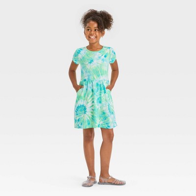 Image of Girls' Short Sleeve Tie-Dye Knit Dress - Cat & Jack™ M
