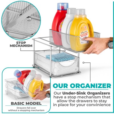Sorbus 2 Pack 2 Tier Baskets with Mesh Sliding Drawers - Ideal Cabinet, Under the Sink, etc - Great for Bathroom, Kitchen, Office, etc. — фото 4