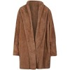 Coolmee Women's Long Cardigans Lapel Collar Open Front Fuzzy Fleece Coats Faux Fur Solid Loose Fit Warm Winter Outwear Jackets M Coffee - 3 of 4