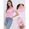 INSPIRE CHIC Women's Ruched Front Short Sleeve Floral Cropped Tops - 2 of 4