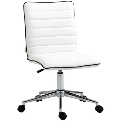 Vinsetto Mid-Back Armless Office Chair Task Chair with PU Leather, Adjustable Height and Swivel Seat Ribbed, White