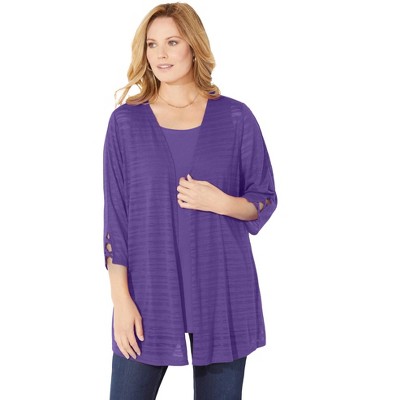 Catherines Women's Plus Size Shadow Stripe Cardigan