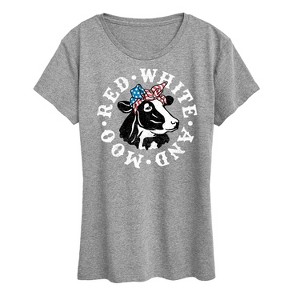 BOMYTAO Women's MOOOOODY Cow T-Shirt - Funny Graphic Tee, Cotton Blend, Short Sleeve, Loose Fit, Grey, Sizes S-XL