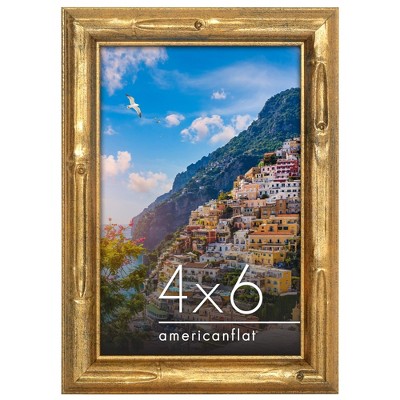 Americanflat 4x6 Picture Frame with Bamboo-Style Molding - Gold Bamboo Frame with Shatter-Resistant Glass - Elegant Gallery Style Frames - Gold