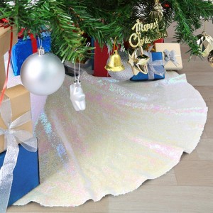 Wikineon Tree Skirts 24 Inch Iridescent White Tree Skirt for Christmas Holiday Outdoor Xmas Tree Decorations Mini Tree for Sparkle - 1 of 4