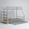 Twin Over Full Metal Bunk Bed with Trundle and Storage Staircase, Convertible Ladder, Silver Frame for Kids and Teens - 3 of 4