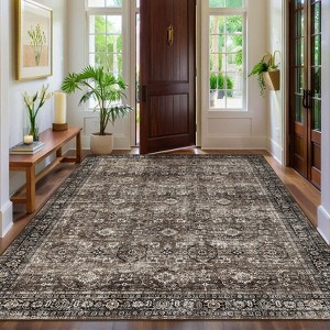 Vintage Rug Living Room Rug Floral Print Rugs with Non-Slip Backing, Low Pile Non-Shedding Area Rug - 1 of 4