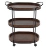Olivia & May Wood 3 Tier Oval Tray Cart Brown: Pine Rolling Bar Cart with Fixed Shelves, No Assembly Required - 4 of 4