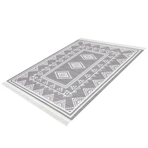 9x12 Large Area Rug, Machine Washable Tassel Rugs for Living Room, Indoor Non-Slip Front Door Mat, Stain Resistant Floor Cover Carpet, Bordered - 1 of 4