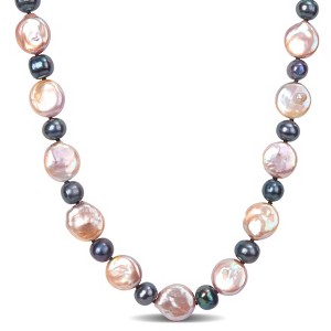 EVERLY JEWELRY | Sterling Silver 13-13.5mm Pink Cultured Freshwater Coin and 7-7.5mm Black Cultured Freshwater Pearl Necklace - 18 inch - 1 of 4