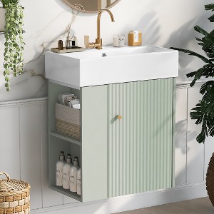 Lyngins 21.6" Storage Bathroom Vanity, Freestanding Vanity with Ceramic Sink & Overflow, Bathroom Storage Cabinet, Small-to-Medium Bathrooms - 1 of 4