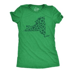 Womens New York State Clover T Shirt Funny St. Paddys Day Parade Four Leaf Shamrock Tee For Ladies - Crazy Dog Women's T Shirt - 1 of 4