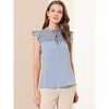 INSPIRE CHIC Women's Chiffon Ruffle Stand Collar Tie Summer Cap Sleeve Blouses - image 3 of 4