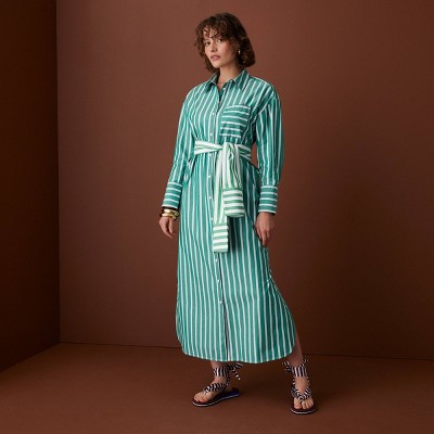 Женские платья Rosie Assoulin x Target Women's Long Sleeve Tie-Waist Striped Poplin Maxi Shirt Dress - Rosie Assoulin x Target Green M — фото 4