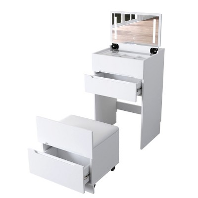 3 in 1 Vanity Desk with open Top Mirror,Small Make Up Vanity Set with Visible Glass Desktop